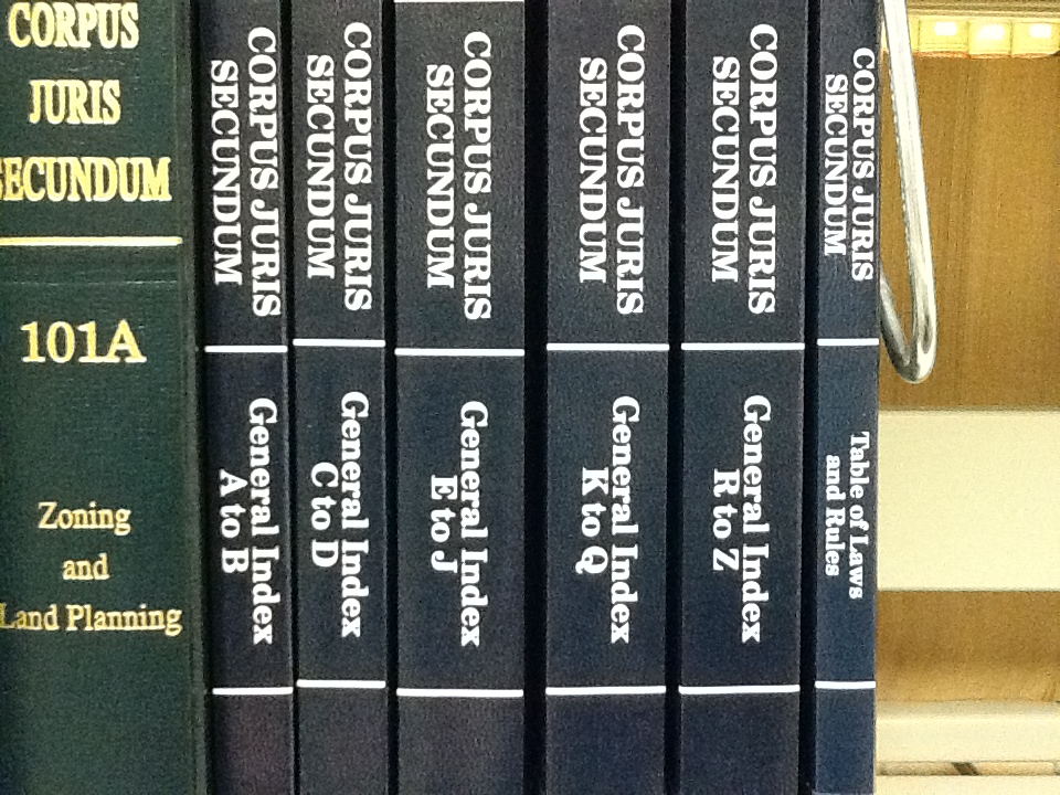 Law Library: C.J.S. General Index set, found at the end of the volumes